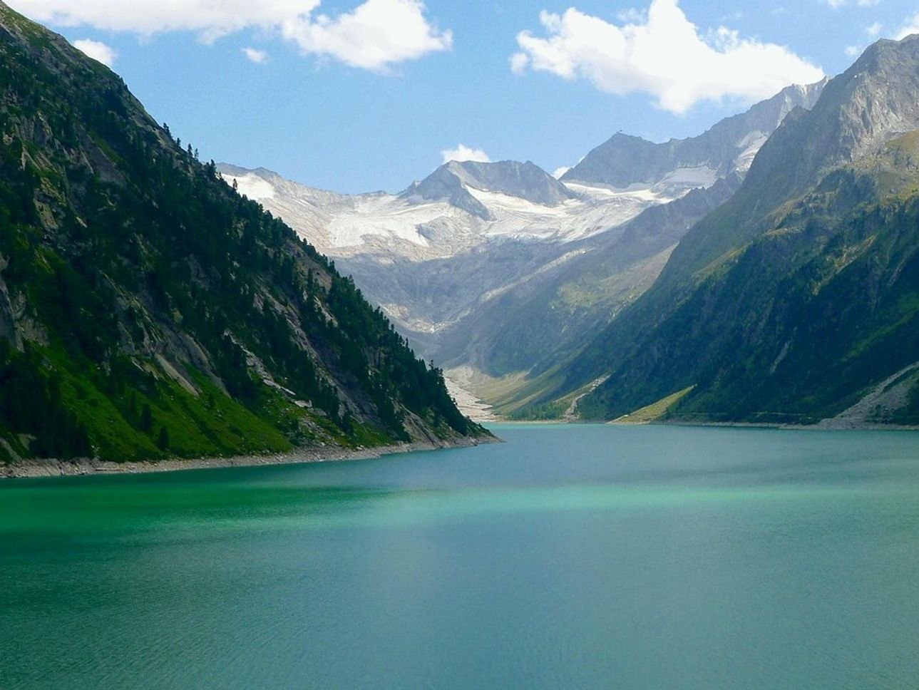 Pradera alpina junto a un lago glacial en las alturas
